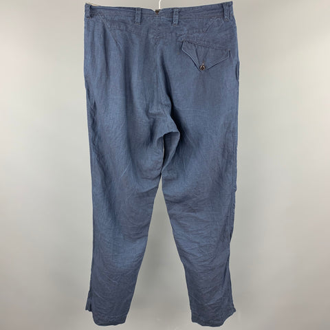 45rpm Size 34 Navy Linen Zip Fly Drop-Crotch Casual Pants