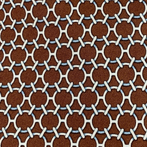 HERMES Brown White Silk Tie