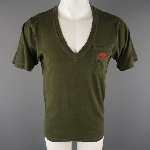 DSQUARED2 Size S Olive Dyed Cotton V-neck T-shirt