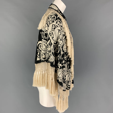 DRIES VAN NOTEN Black Cream Embroidered Silk Scarf