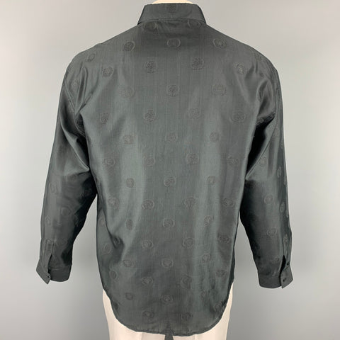 Vintage GIANNI VERSACE Size M Black Medusa Head Print Cotton Blend  Long Sleeve Shirt