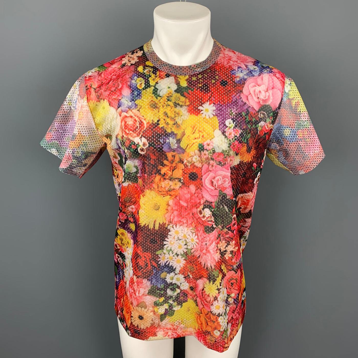 COMME des GARCONS HOMME PLUS Fall 2016 Size L Multi-Color Mesh Floral Polyester T-shirt