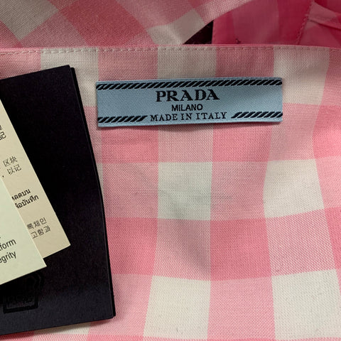 PRADA Size 2 Pink White Cotton Gingham Bralette Casual Top