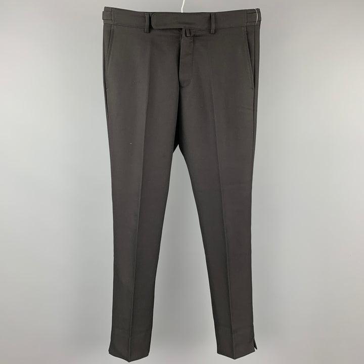 GUCCI Taille 30 Pantalon habillé en polyester / laine noir à braguette boutonnée