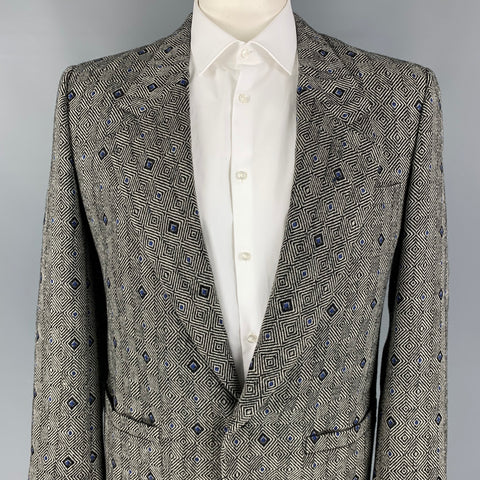 Vintage GIANNI VERSACE Size 44 Black & White Blue Rhombus Notch Lapel Sport Coat