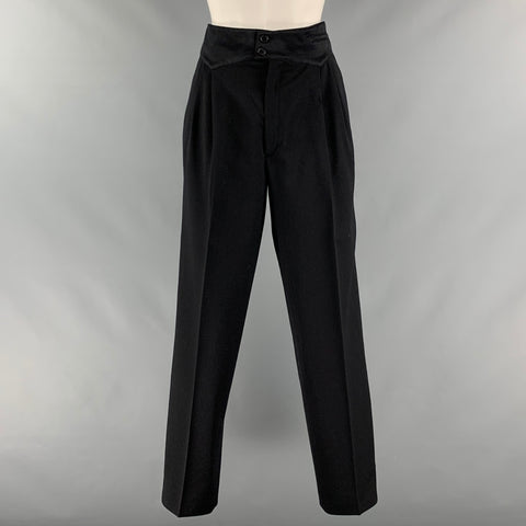 CLAUDE MONTANA Taille 12 Costume pantalon croisé en soie noire