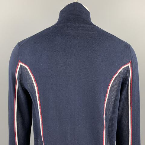 MICHAEL BASTIAN Size S Navy Knitted Cotton Zip Up Mesh Trim Jacket