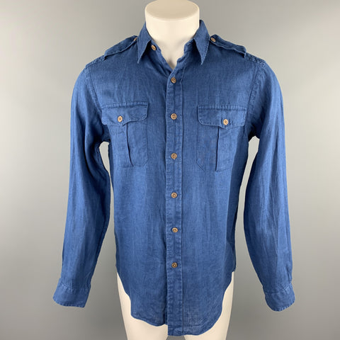 RALPH LAUREN Size S Blue Linen Button Down Long Sleeve Shirt