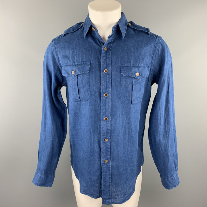 RALPH LAUREN Camisa de manga larga con botones de lino azul talla S