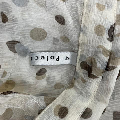 POLECI Size 4 White & Taupe Chiffon Silk Blouse