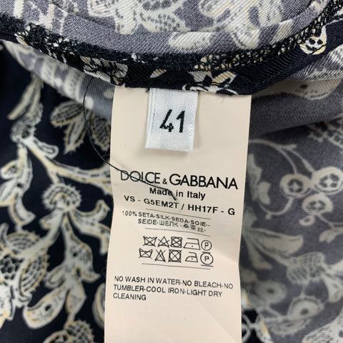 DOLCE & GABBANA Size M Black White Print Silk Button Up Long Sleeve Shirt