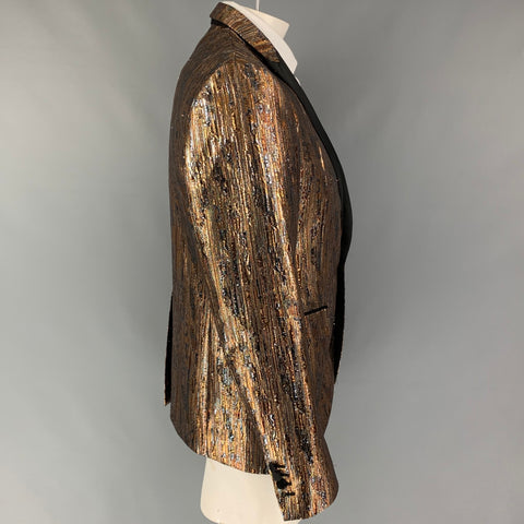 DSQUARED2 Size 42 Gold Silver Jacquard Polyester Viscose Sport Coat