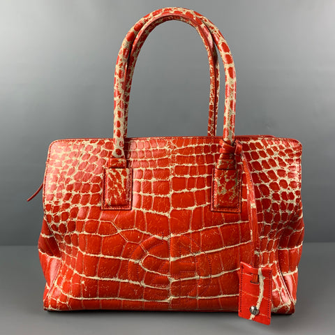 GIORGIO ARMANI Orange Embossed Leather Top Handle Handbag