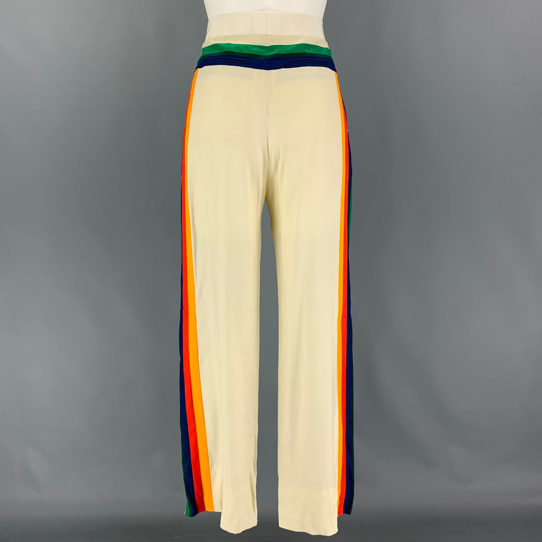 CELINE Size 6 Cream Multi-Color Stripe Wide Leg Dress Pants