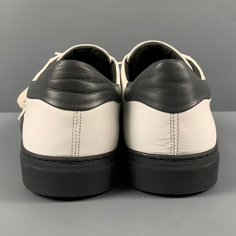 SAKS FIFTH AVENUE Size 12 White Black Leather Low Top Lace-Up Shoes