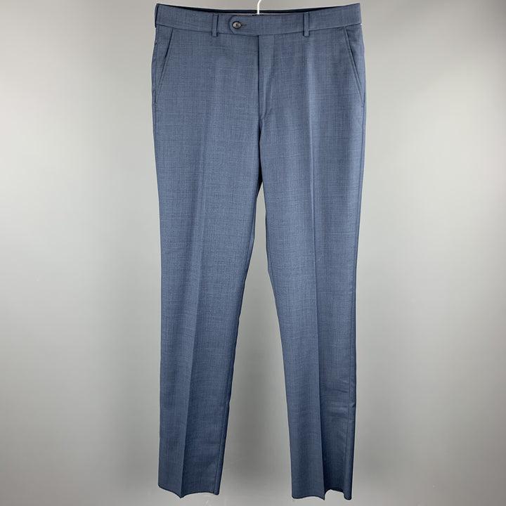 NEIMAN MARCUS Size 33 Steel Blue Wool Zip Fly Dress Pants