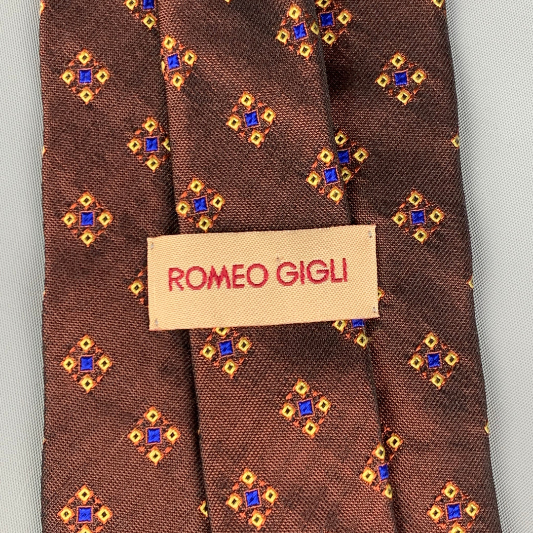 Vintage ROMEO GIGLI Burgundy Yellow Silk Tie