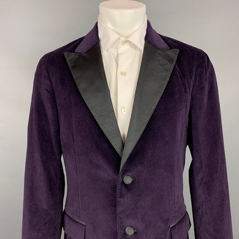 BOGLIOLI Size 42 Regular Purple & Black Velvet Cotton Sport Coat