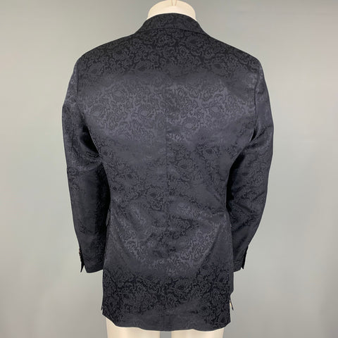 ETRO Size 38 Navy Jacquard Wool Viscose Blend Notch Lapel Sport Coat