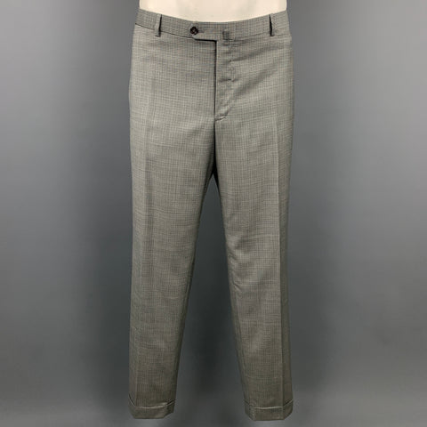 ISAIA Talla regular 48 Traje de solapa de muesca de lana a cuadros verde claro y negro