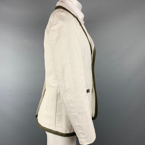 COMME des GARCONS SHIRT Size M Off White & Olive Linen / Cotton Notch Lapel Sport Coat
