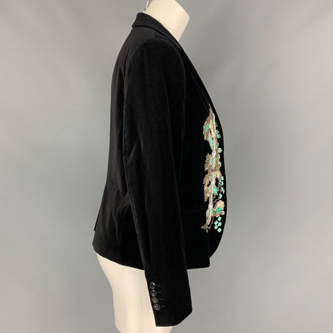 DRIES VAN NOTEN Size 6 Black Silver Beaded Sequin Cotton Jacket Blazer