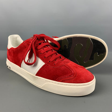 VALENTINO 'City Planet Rockstud'  Size 8 Red White Studded Suede Sneakers