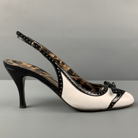 DOLCE &amp; GABBANA Talla 7 Zapatos de tacón con tira trasera en bloque de color de cuero blanco y negro