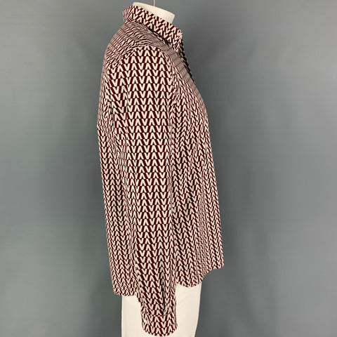 VALENTINO Size XL Burgundy White Cotton Crew-Neck Long Sleeve Shirt