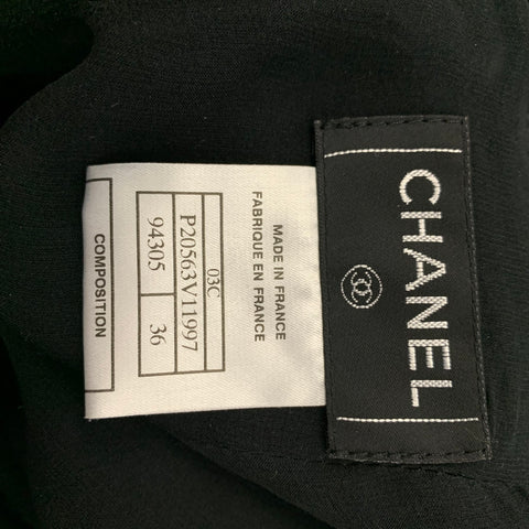 CHANEL Talla 4 Falda larga texturizada de mezcla de lana negra