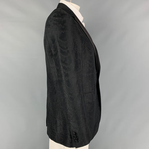 JOHN RICHMOND Size 42 Black Skulls Jacquard Cotton Blend Notch Lapel Sport Coat
