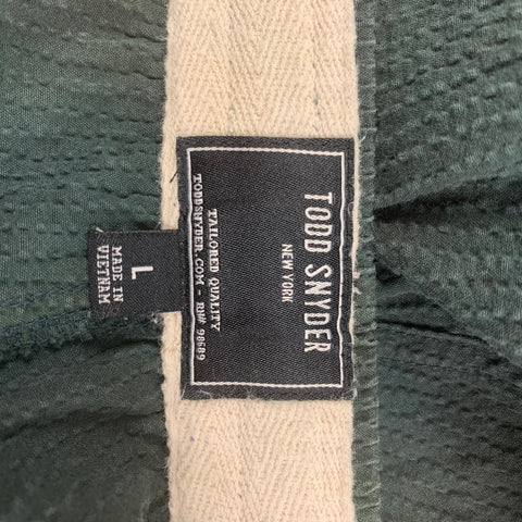 TODD SNYDER Size L Dark Green Seersucker Dyed Cotton Drawstring Shorts