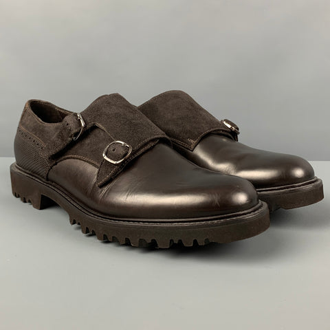 GIORGIO ARMANI Size 10 Brown Leather Double Monk Strap Loafers