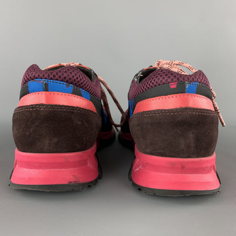 LANVIN Size 10 Black & Pink Mixed Materials Nylon Lace Up Sneakers