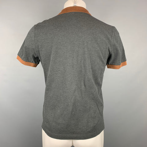 PRADA Size M Charcoal & Brown Pique Buttoned Polo