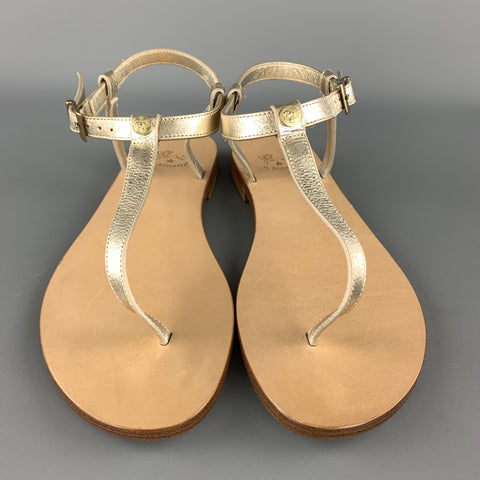 IL BISONTE Talla 7 Sandalias de tiras con tira en T VERSILLA de cuero dorado champán