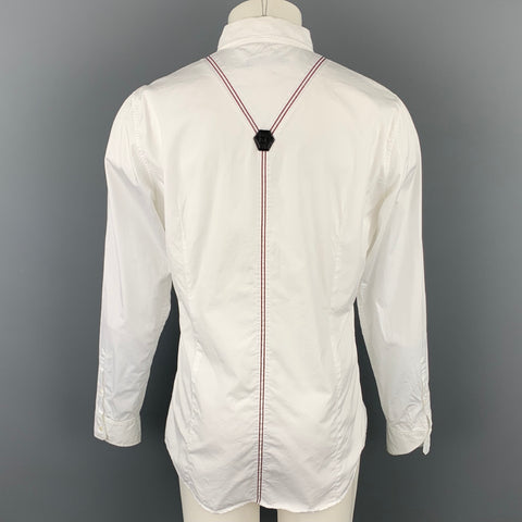 DSQUARED2 Size 52 White Cotton Red Stripe Long Sleeve Shirt