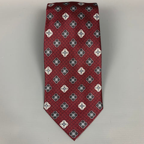 BRIONI Burgundy & Silver Rhombus Silk Tie