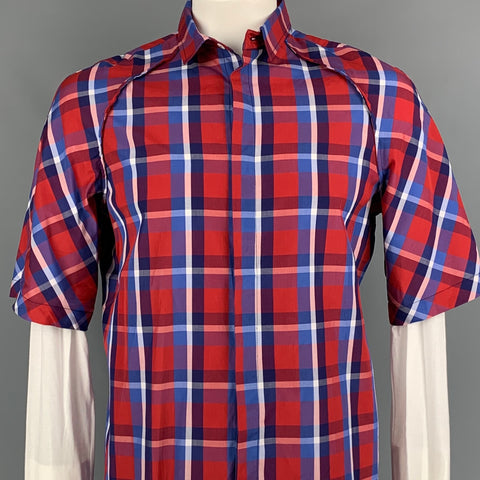SOCIETE ANONYME Size XL Red & Blue Plaid Cotton Short Sleeve Shirt