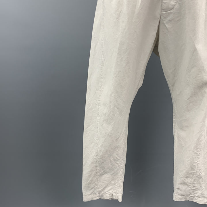 10 SEIOOTTO Size M Off White Solid Linen / Cotton Zip Fly Casual Pants