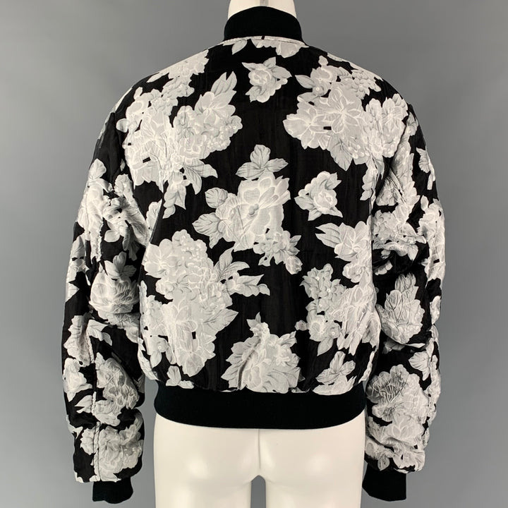 DRIFTER Size S Black & Silver Floral Polyester / Rayon Illustrious Reversible Bomber Jacket