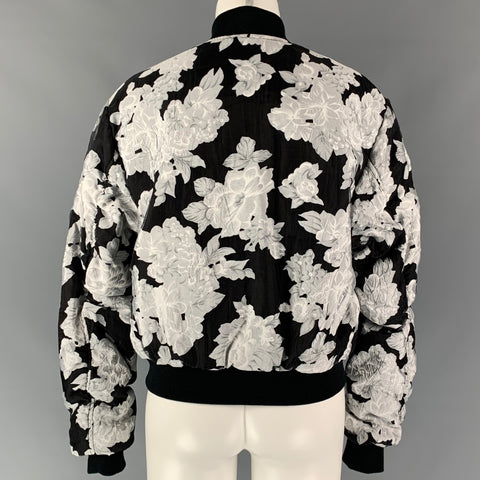 DRIFTER Size S Black & Silver Floral Polyester / Rayon Illustrious Reversible Bomber Jacket