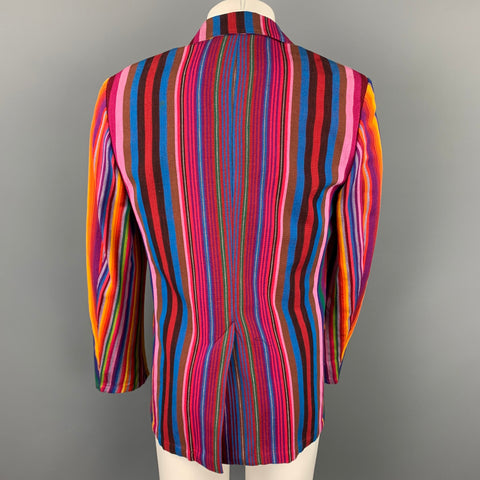 AGNES B. Size 40 Multi-Color Stripe Cotton Notch Lapel Sport Coat
