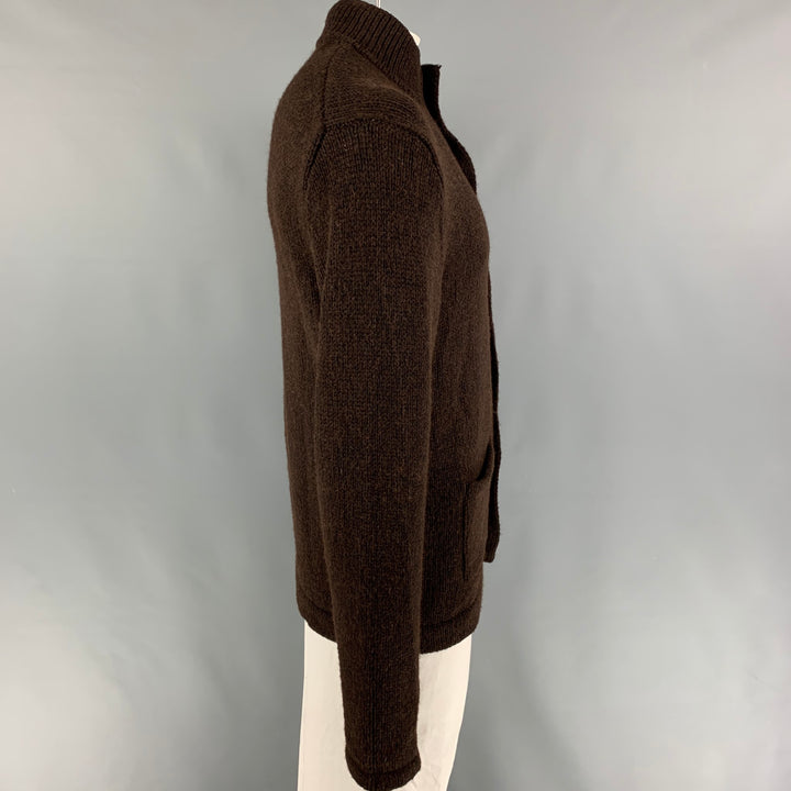 SAKS FIFTH AVENUE Size XXL Brown Knitted Wool Blend Buttoned Cardigan