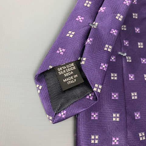 ERMENEGILDO ZEGNA Purple & White Squares Silk Tie