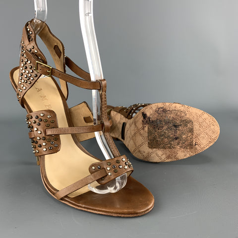 L.A.M.B Size 7 Brown Studded Leather Strappy Sandals