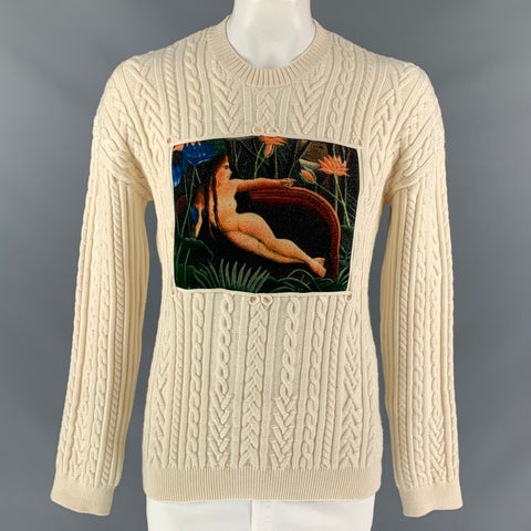 KENZO Momento Collection FW 18 Size L Beige Applique Wool / Polyamide Crew-Neck Sweater