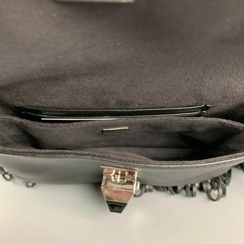 FENDI Black Fringe Leather Monster Mcro Baguette