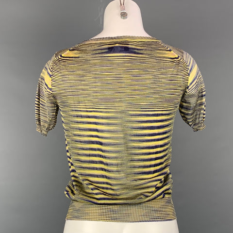 MISSONI Size 2 Blue & Yellow Viscose / Polyamide Casual Top