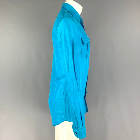 RALPH LAUREN Size S Aqua Linen / Silk Button Up Long Sleeve Shirt